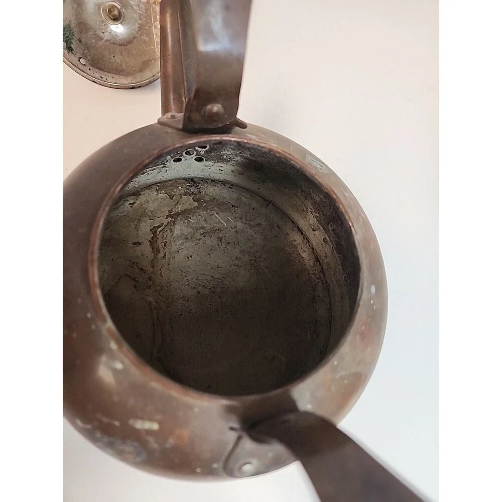 Copper Tea Kettle with Delft Blue Ceramic Handle & Knob Kitchen Farmhouse Pot